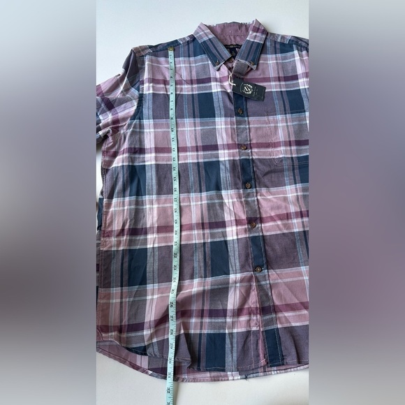 NWT Club Room Purple Blue Plaid Woven Long Sleeve Button Up Shirt Men’s XL - Picture 5 of 8